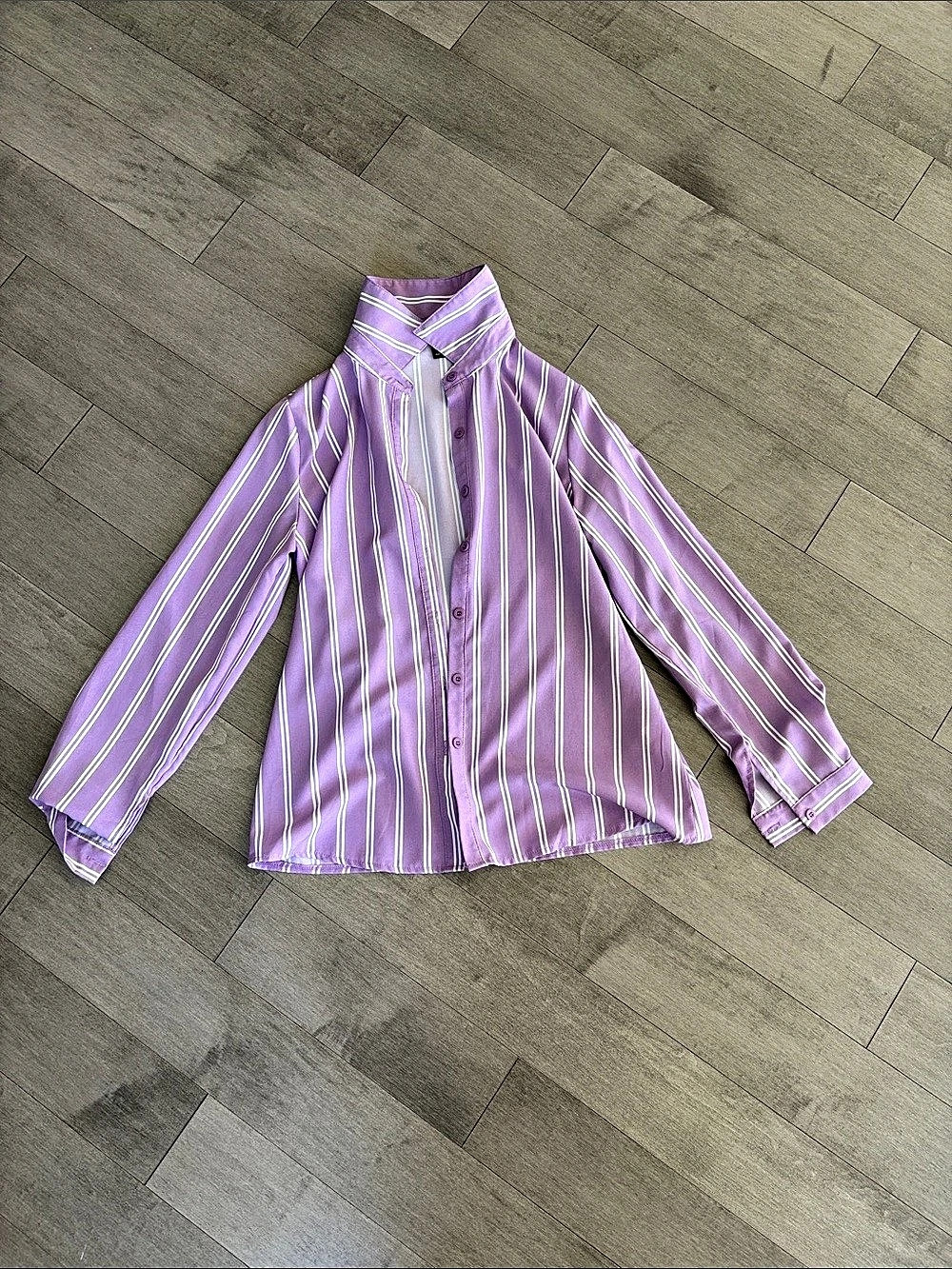 SHEIN All-Over Print Striped Button Up Shirt Striped Button Down in Purple &